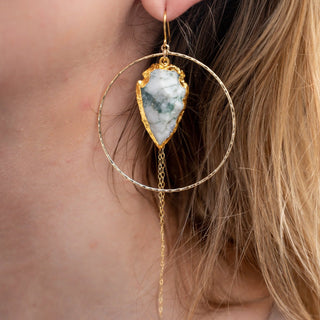 moss agate gold hoop earrings