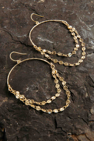 gold coin chain hoop earrings