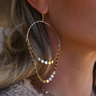 gold coin chain hoop earrings