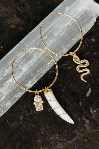 gold charm hoop earrings
