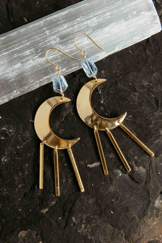 gold moon aquamarine dangle earrings