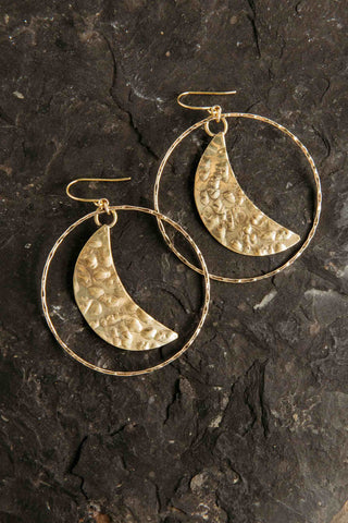 gold moon hoop earrings