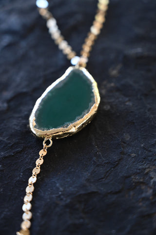 gold disc chain green agate pendant necklace