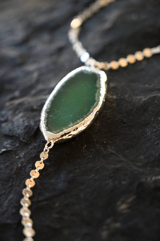 silver disc chain green agate pendant necklace