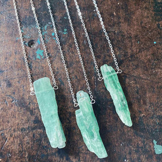 green kyanite crystal silver necklace