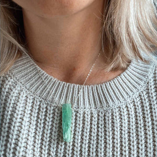 green kyanite crystal silver necklace