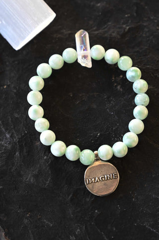 green moonstone aura quartz beaded bracelet