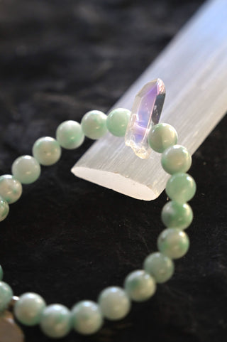 green moonstone aura quartz beaded bracelet