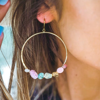 7 chakra gemstone gold hoop earrings