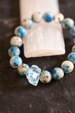 blue k2 aquamarine gemstone beaded bracelet