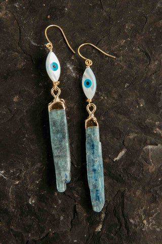 kyanite crystal evil eye dangle earrings