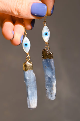 kyanite crystal evil eye dangle earrings
