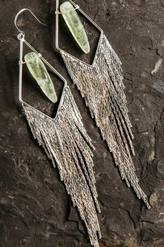 green kyanite silver fringe earrings