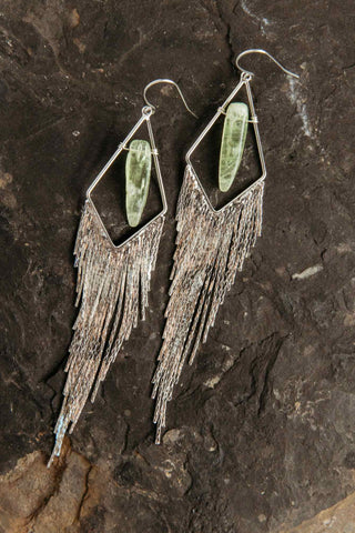 green kyanite silver fringe earrings