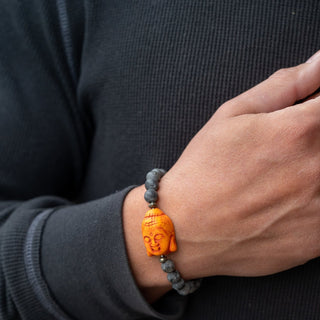 gray labradorite orange buddha beaded bracelet