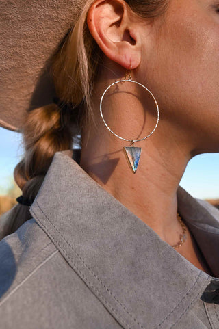 labradorite triangle pendant gold hoop earrings