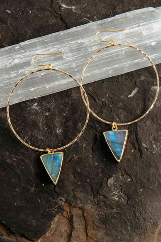 labradorite triangle pendant gold hoop earrings