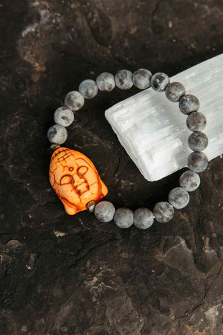 gray labradorite orange buddha beaded bracelet