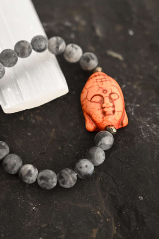 gray labradorite orange buddha beaded bracelet