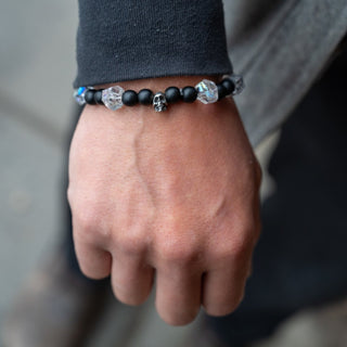 black onyx aura quartz skull beaded bracelet