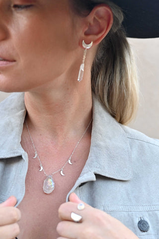 silver crystal necklace earring ring set 
