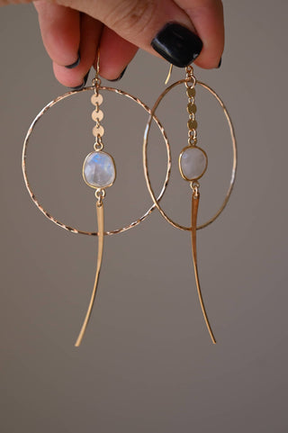 moonstone crystal gold hoop earrings