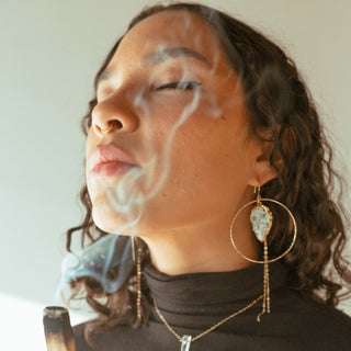 moss agate gold hoop earrings