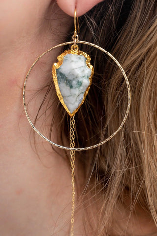 moss agate gold hoop earrings