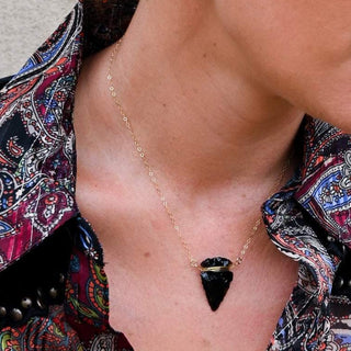 black obsidian arrowhead gold necklace