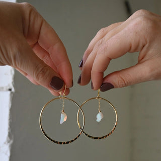 opal gemstone gold hoop earrings 