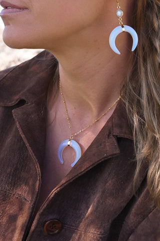 blue opalite horn pendant earrings and necklace set