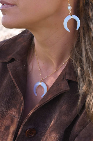blue opalite horn gold necklace