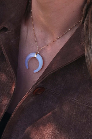 blue opalite horn gold necklace