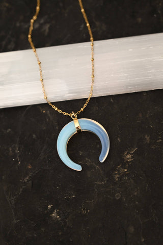 blue opalite horn gold necklace