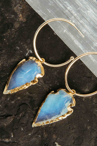 opalite arrowhead pendant small gold hoop earrings