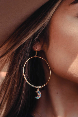 opal moon gold hoop earrings