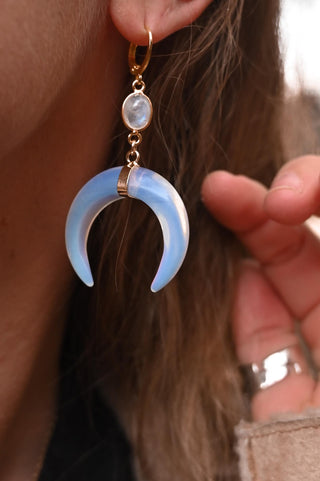 blue opalite white moonstone dangle earrings