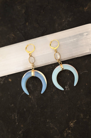 blue opalite white moonstone dangle earrings