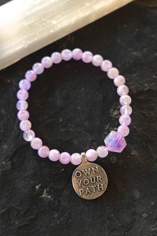 purple kunzite amethyst beaded charm bracelet