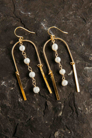 pearl gold dangle earrings