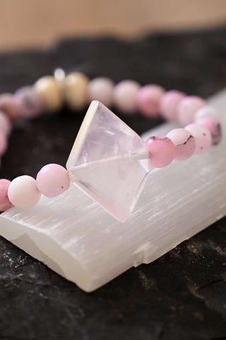 pink opal rose quartz gemstone charm bracelet
