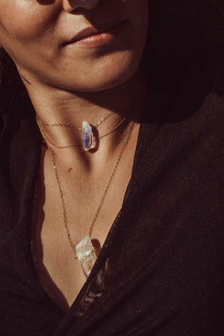aura quartz crystal gold necklace