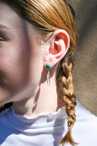 blue turquoise clear quartz dangle earrings