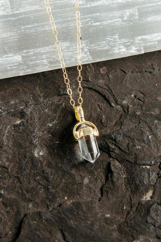 quartz pendant gold necklace