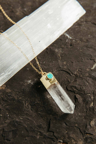 clear quartz pendant gold necklace