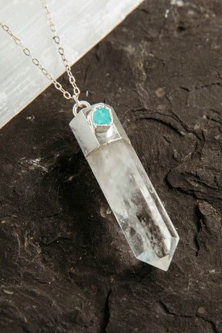 clear quartz pendant silver necklace