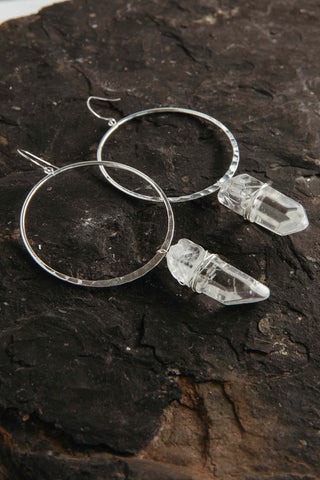 clear quartz silver hoop earrings