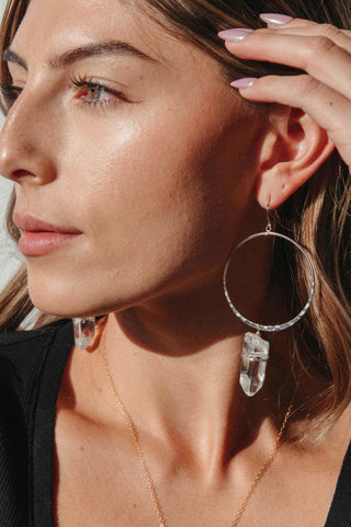 clear quartz silver hoop earrings