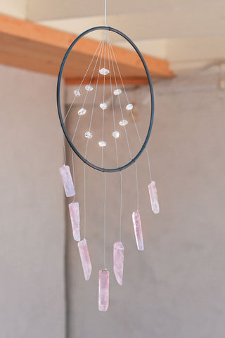 rose quartz herkimer diamond crystal suncatcher