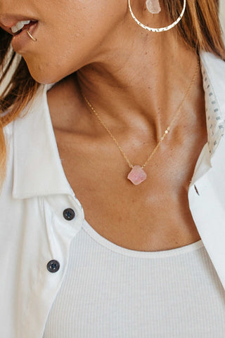 rose quartz gold necklace